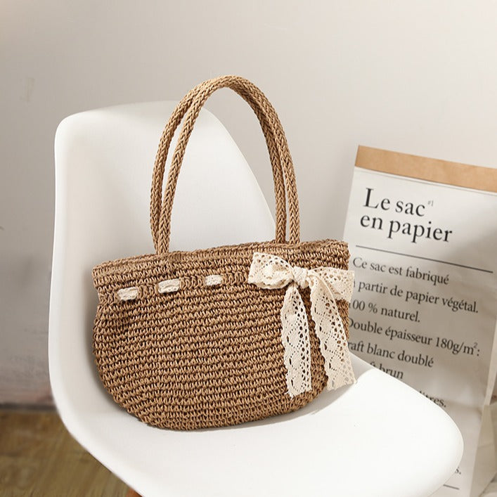 Bow Design Woven Straw Shoulder Bag